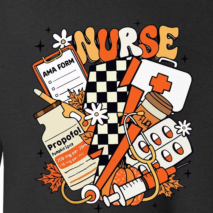 Retro Pumpkin Nurse Life Thanksgiving Fall Autumn Nurse Toddler Sweatshirt