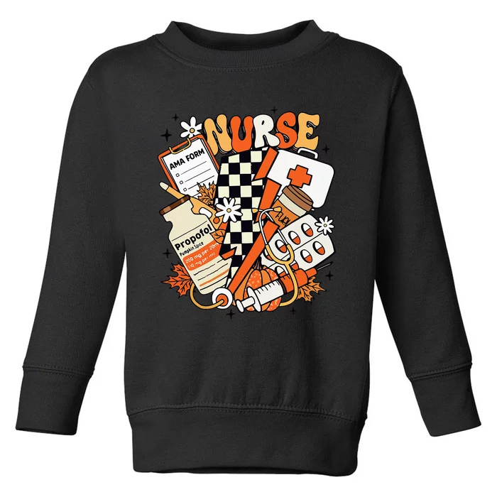 Retro Pumpkin Nurse Life Thanksgiving Fall Autumn Nurse Toddler Sweatshirt