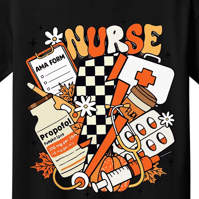 Retro Pumpkin Nurse Life Thanksgiving Fall Autumn Nurse Kids T-Shirt