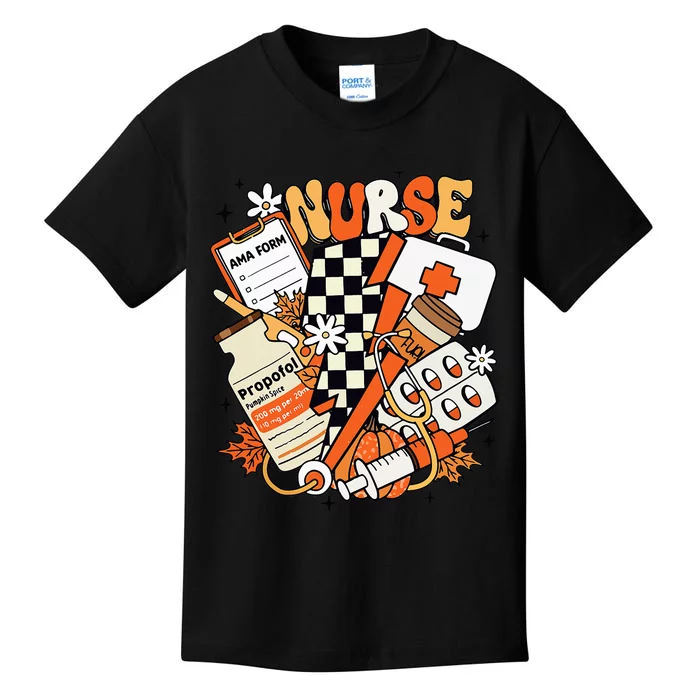 Retro Pumpkin Nurse Life Thanksgiving Fall Autumn Nurse Kids T-Shirt