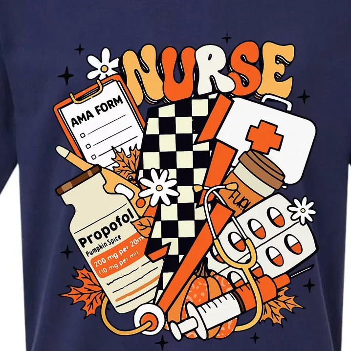 Retro Pumpkin Nurse Life Thanksgiving Fall Autumn Nurse Sueded Cloud Jersey T-Shirt