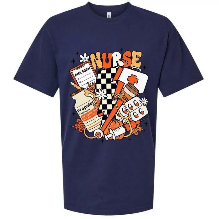 Retro Pumpkin Nurse Life Thanksgiving Fall Autumn Nurse Sueded Cloud Jersey T-Shirt