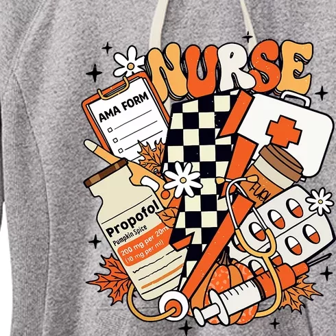 Retro Pumpkin Nurse Life Thanksgiving Fall Autumn Nurse Women's Fleece Hoodie