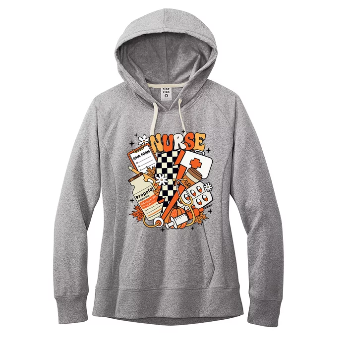 Retro Pumpkin Nurse Life Thanksgiving Fall Autumn Nurse Women's Fleece Hoodie