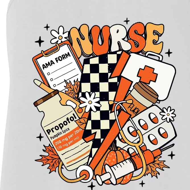 Retro Pumpkin Nurse Life Thanksgiving Fall Autumn Nurse Women's Racerback Tank