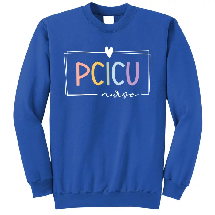 Retro Pcicu Nurse Icu Pediatric Cardiac Rainbow Tiny Hu Gift Tall Sweatshirt