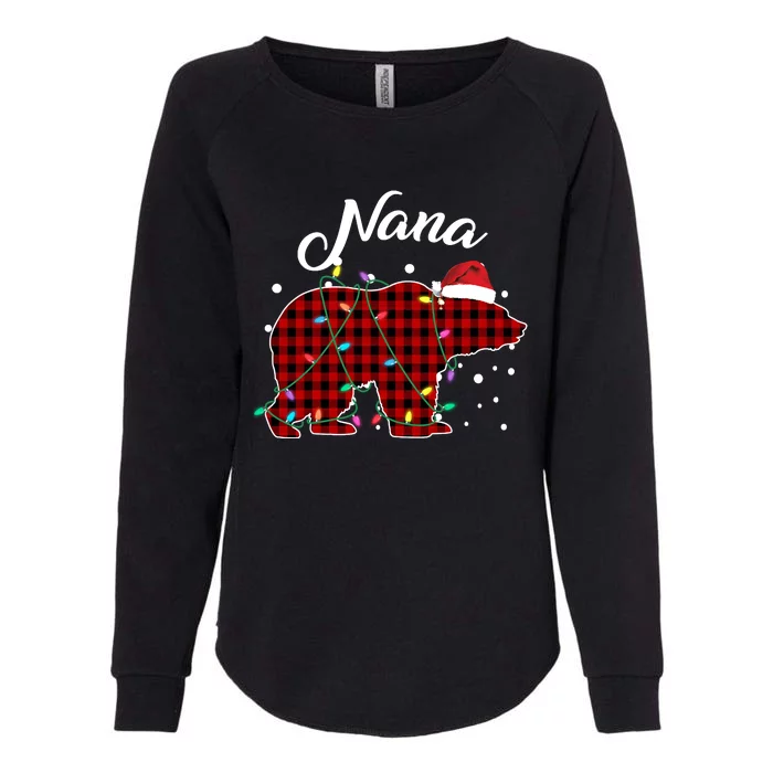 Red Plaid Nana Bear Christmas Lights Funny Santa Hat Gift Womens California Wash Sweatshirt