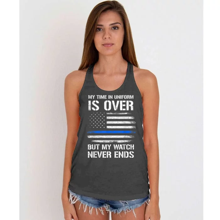 Retired Police Officer Gifts Shirt Thin Blue Line Women's Knotted Racerback Tank