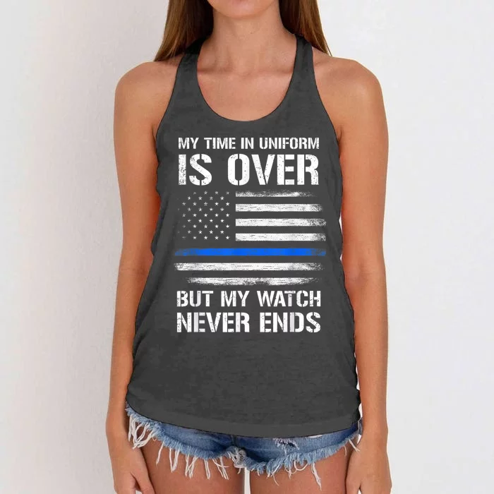 Retired Police Officer Gifts Shirt Thin Blue Line Women's Knotted Racerback Tank