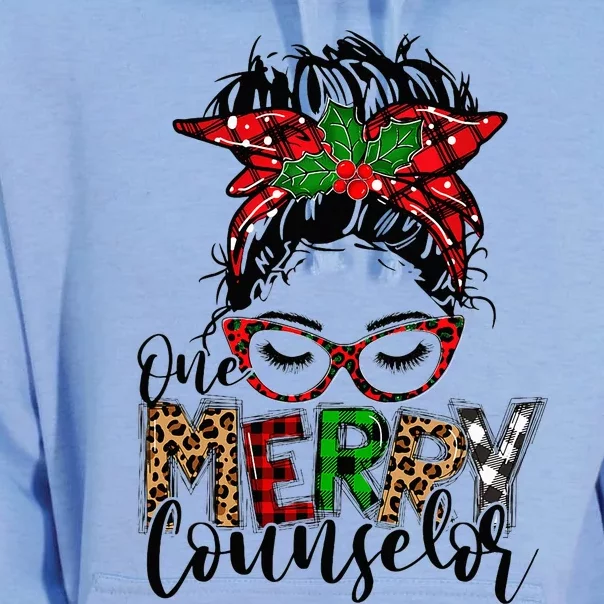 Red Plaid One Merry Counselor Messy Bun Christmas Pajamas Unisex Surf Hoodie