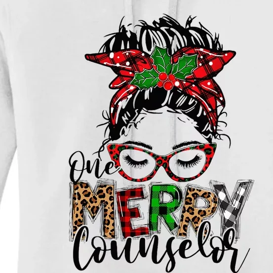 Red Plaid One Merry Counselor Messy Bun Christmas Pajamas Women's Pullover Hoodie