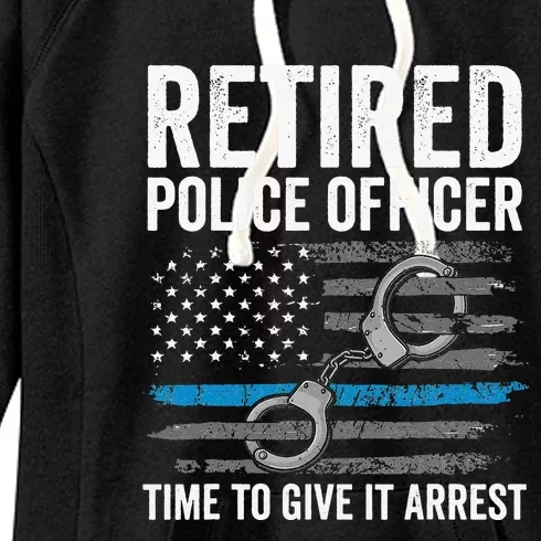 Retired Police Officer Blue Thin Line Flag Retirement Women's Fleece Hoodie