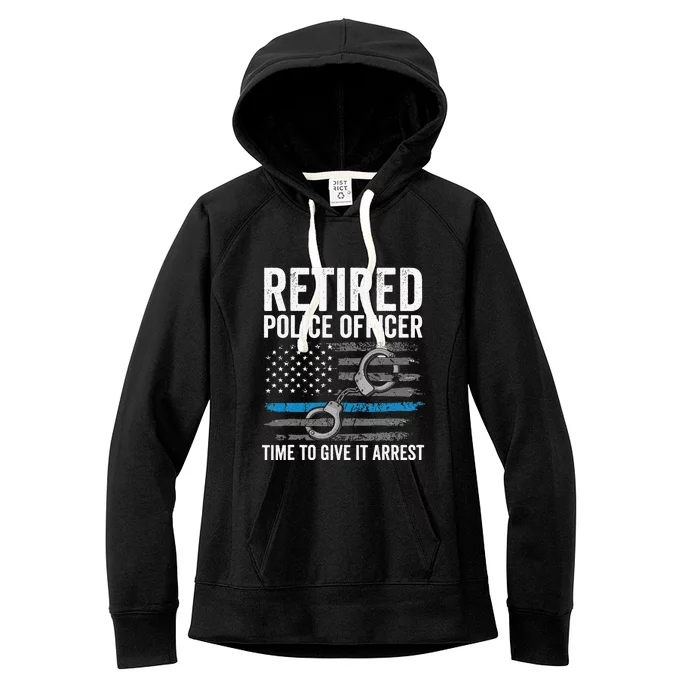 Retired Police Officer Blue Thin Line Flag Retirement Women's Fleece Hoodie