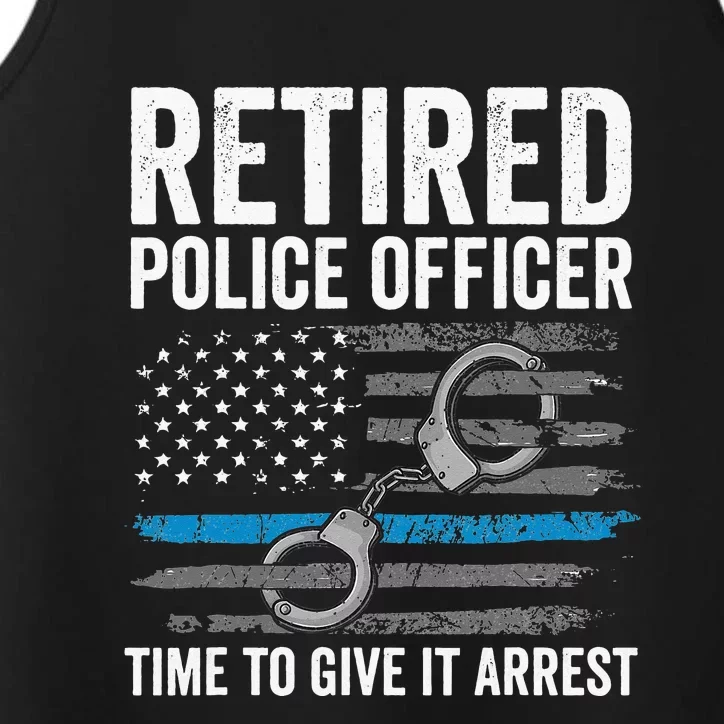 Retired Police Officer Blue Thin Line Flag Retirement Performance Tank