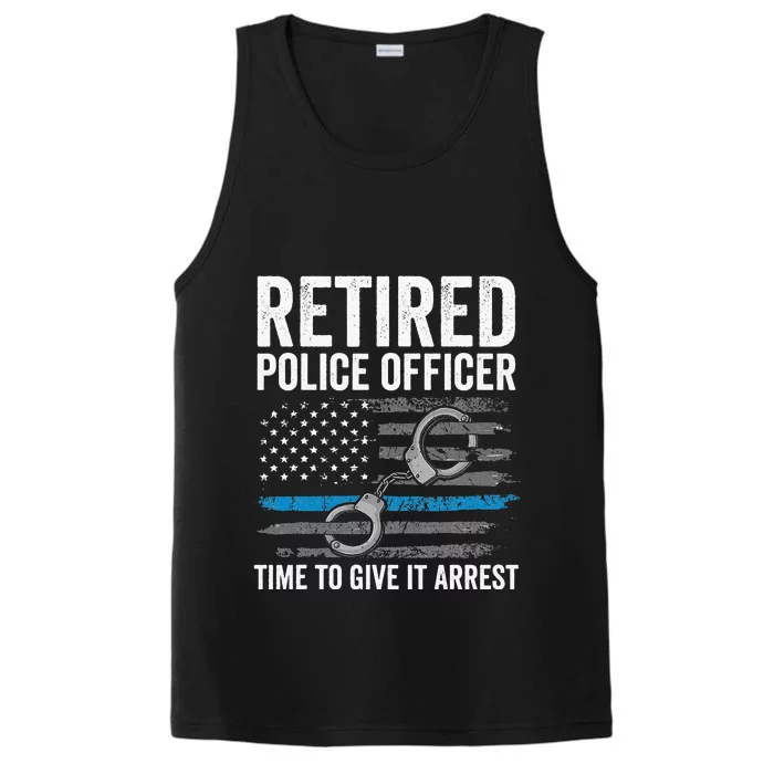 Retired Police Officer Blue Thin Line Flag Retirement Performance Tank