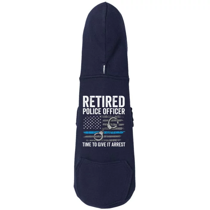 Retired Police Officer Blue Thin Line Flag Retirement Doggie 3-End Fleece Hoodie