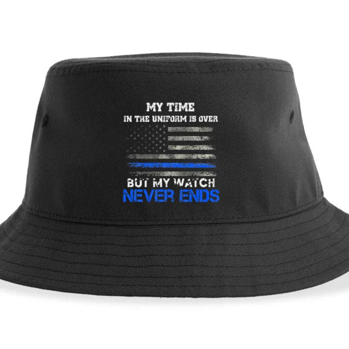 Retired Police Officer US Flag Thin Blue Line Patriotic Sustainable Bucket Hat