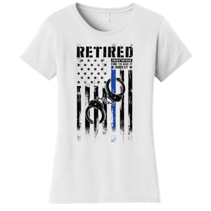 Retired Police Officer Thin Blue Line Police American Flag Women's T-Shirt