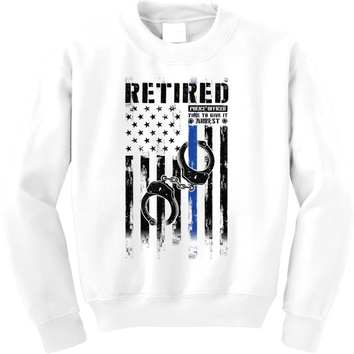 Retired Police Officer Thin Blue Line Police American Flag Kids Sweatshirt