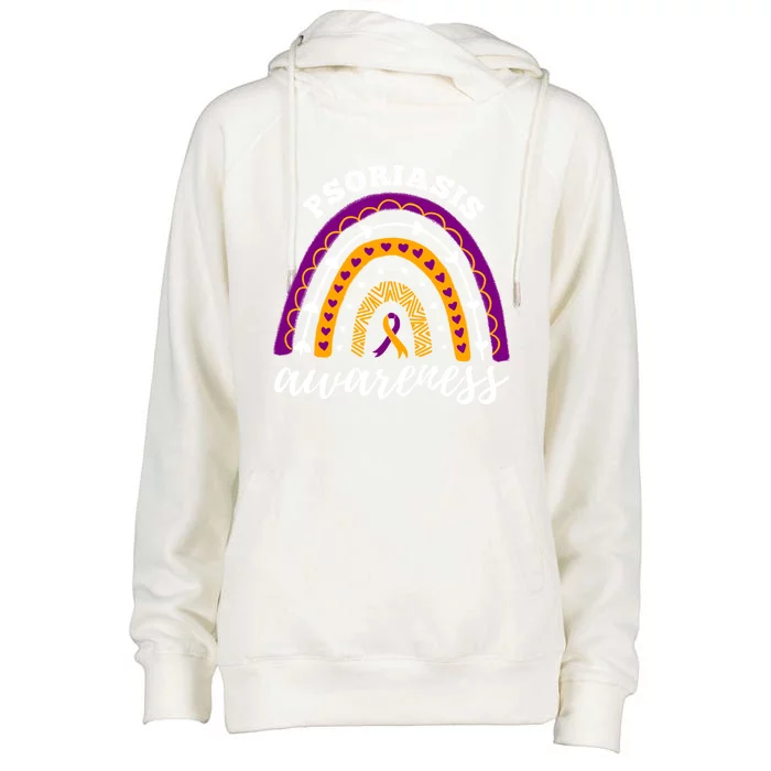 Rainbow Purple Orange Ribbon Psoriasis Awareness Gift Womens Funnel Neck Pullover Hood