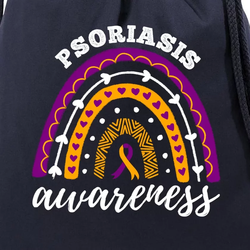 Rainbow Purple Orange Ribbon Psoriasis Awareness Gift Drawstring Bag