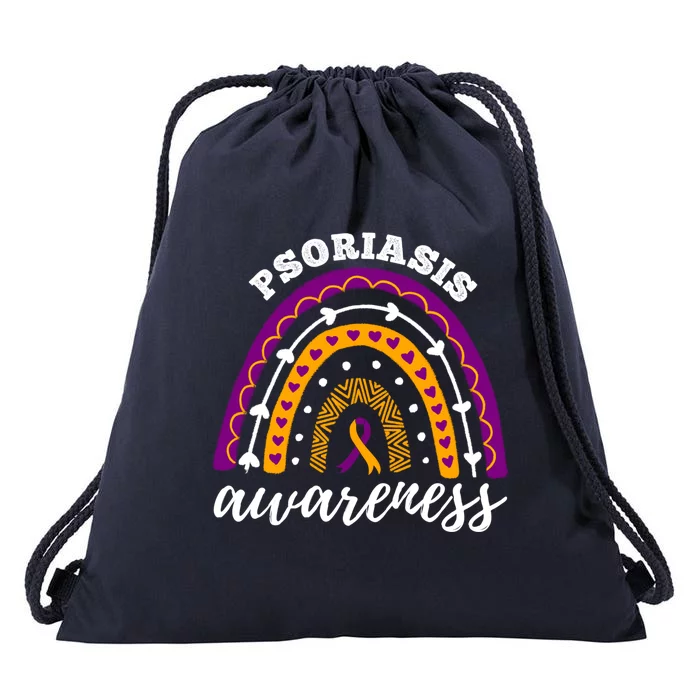 Rainbow Purple Orange Ribbon Psoriasis Awareness Gift Drawstring Bag