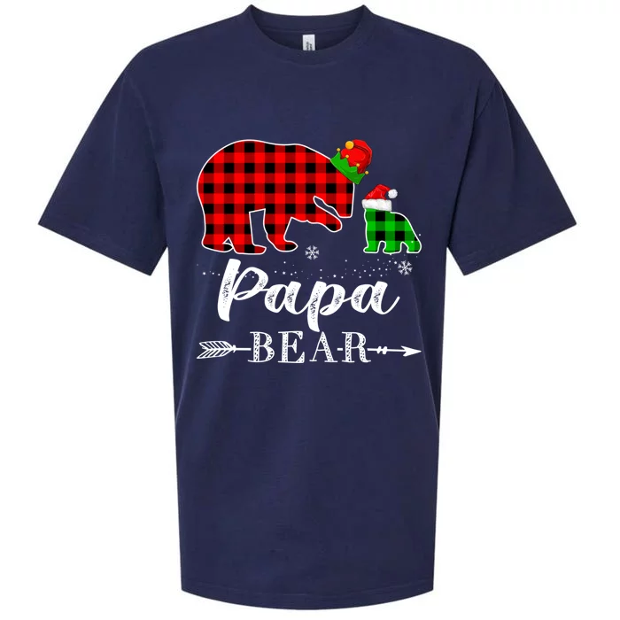 Red Plaid Papa Bear Matching Family Christmas Pajama Cool Gift Sueded Cloud Jersey T-Shirt