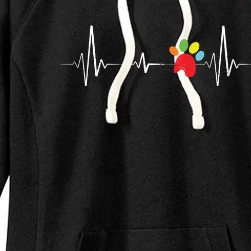 Rainbow Paw Print Heartbeat Vet Tech Cute Veterinarian Gift Women's Fleece Hoodie