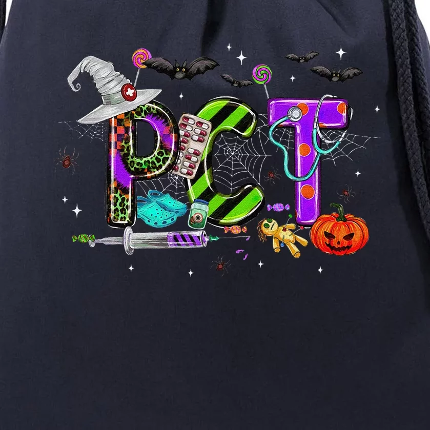 Retro Pct Patient Care Technician Halloween Spooky Season Drawstring Bag