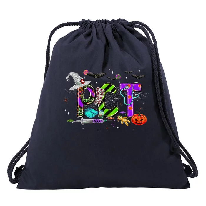 Retro Pct Patient Care Technician Halloween Spooky Season Drawstring Bag