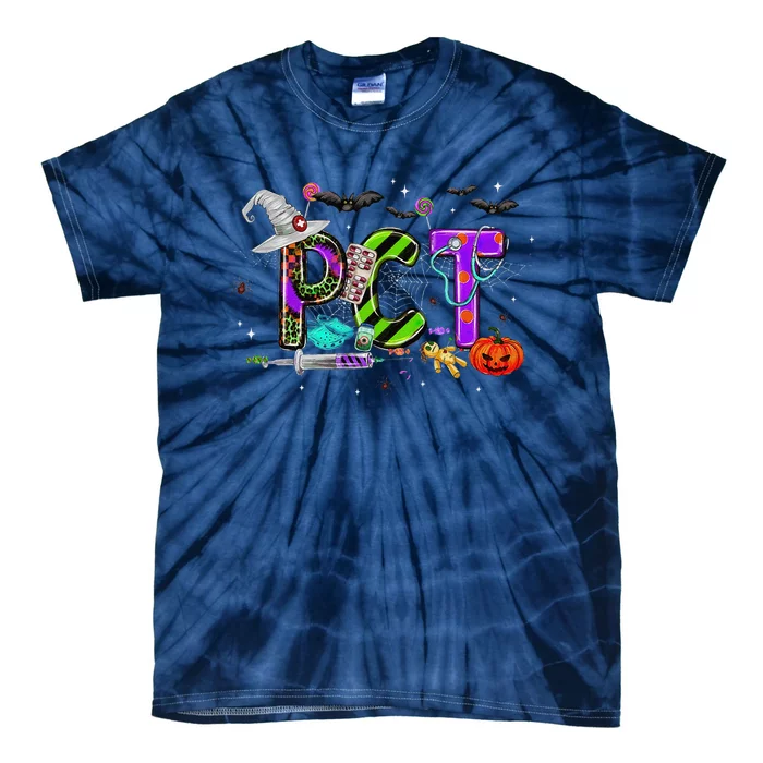 Retro Pct Patient Care Technician Halloween Spooky Season Tie-Dye T-Shirt