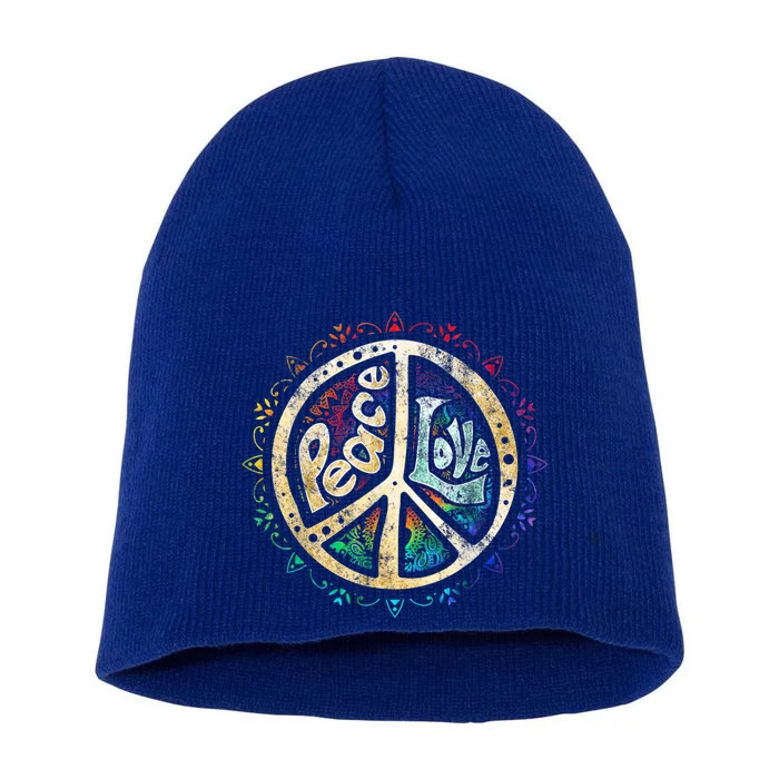 Retro Psychedelic Peace Sign Hip Funky Radical Great Gift Short Acrylic Beanie