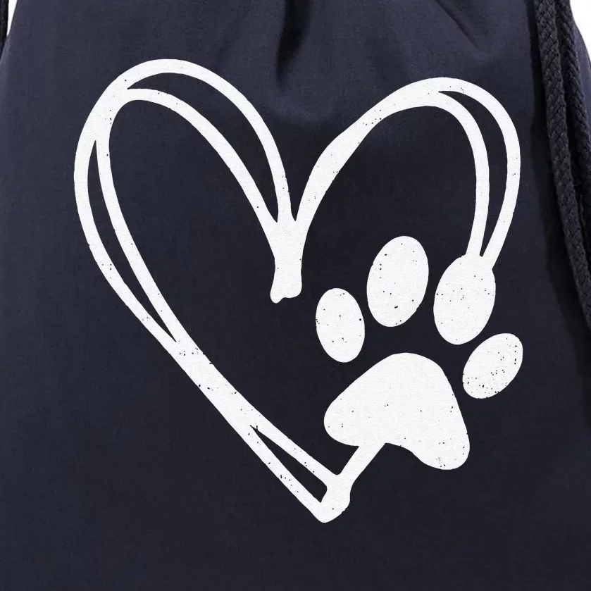 Retro Paw Print Heart Cool Dog Cat Mom Pet Animal Lover Drawstring Bag