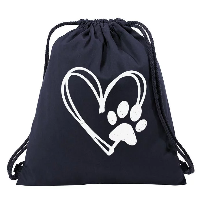 Retro Paw Print Heart Cool Dog Cat Mom Pet Animal Lover Drawstring Bag