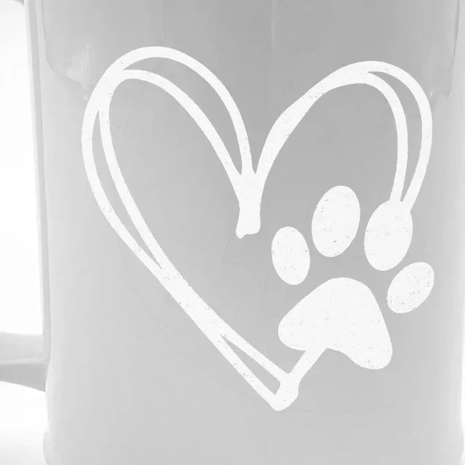 Retro Paw Print Heart Cool Dog Cat Mom Pet Animal Lover Front & Back Beer Stein