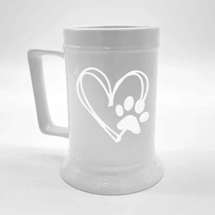 Retro Paw Print Heart Cool Dog Cat Mom Pet Animal Lover Front & Back Beer Stein