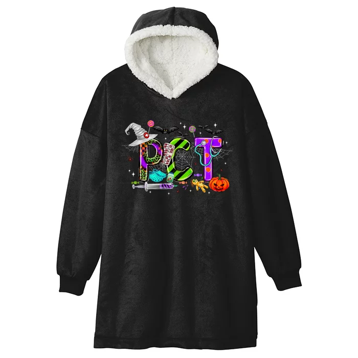 Retro Pct Patient Care Technician Halloween Spooky Season Hooded Wearable Blanket