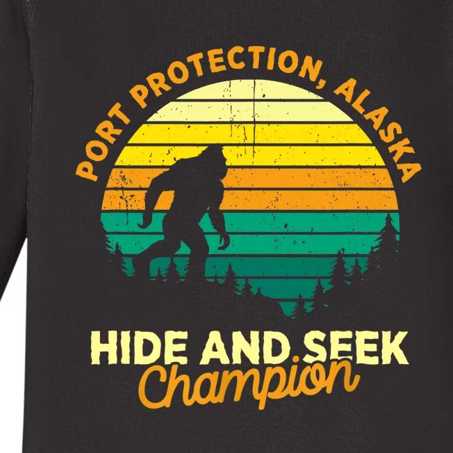 Retro Port Protection, Alaska Big foot Souvenir Baby Long Sleeve Bodysuit