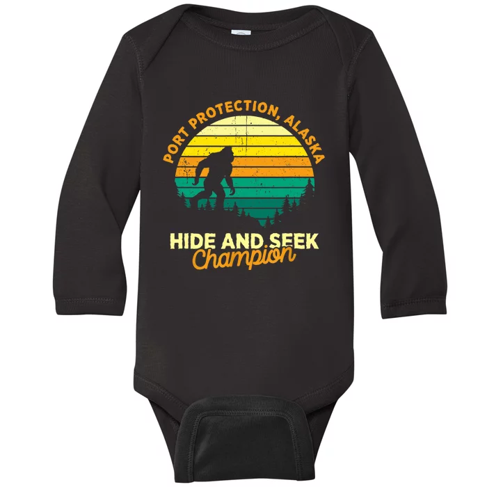 Retro Port Protection, Alaska Big foot Souvenir Baby Long Sleeve Bodysuit