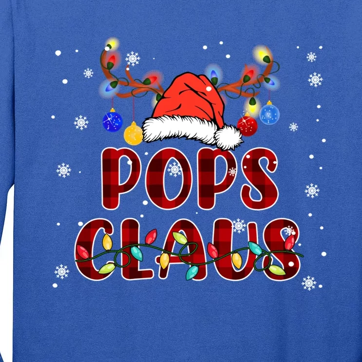 Red Plaid Pops Claus Santa Hat Reindeer Family Christmas Gift Tall Long Sleeve T-Shirt