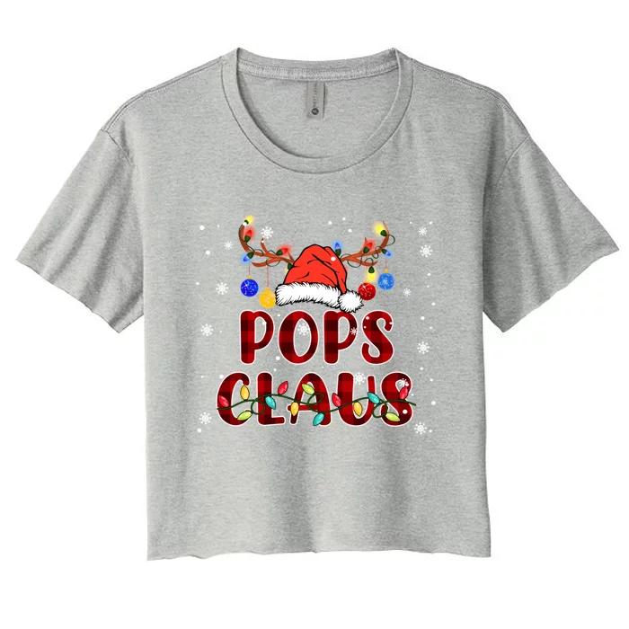 Red Plaid Pops Claus Santa Hat Reindeer Family Christmas Gift Women's Crop Top Tee