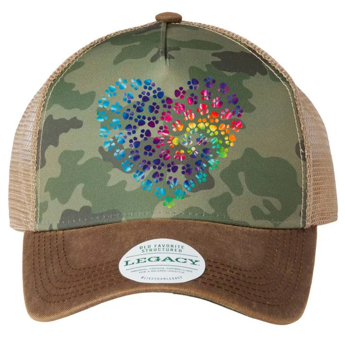 Rainbow Paw Print Heart Dog Lover Legacy Tie Dye Trucker Hat