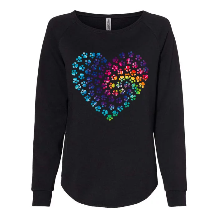 Rainbow Paw Print Heart Dog Lover Womens California Wash Sweatshirt