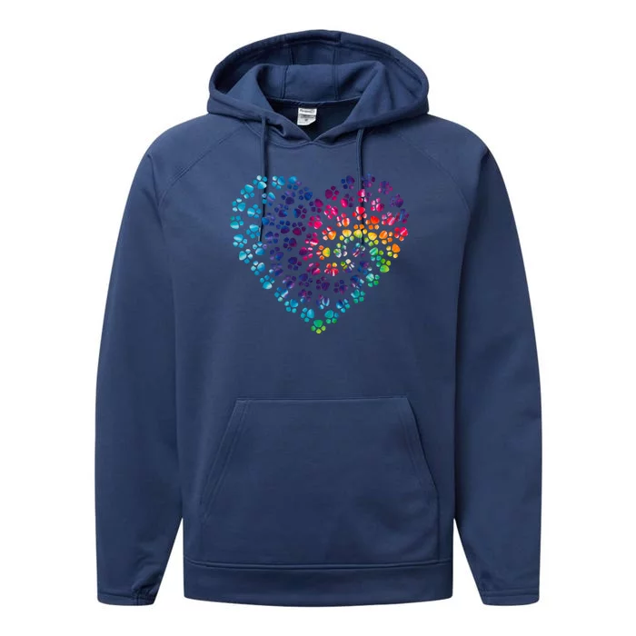 Rainbow Paw Print Heart Dog Lover Performance Fleece Hoodie