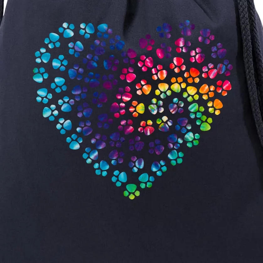 Rainbow Paw Print Heart Dog Lover Drawstring Bag