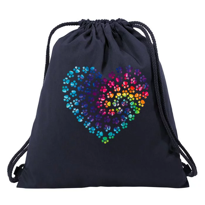 Rainbow Paw Print Heart Dog Lover Drawstring Bag