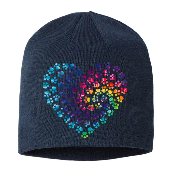 Rainbow Paw Print Heart Dog Lover 8 1/2in Sustainable Knit Beanie