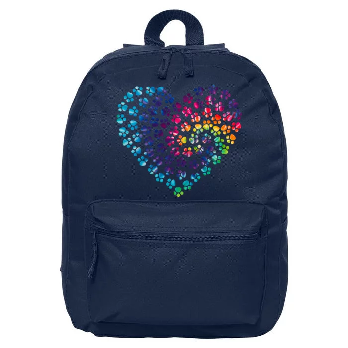 Rainbow Paw Print Heart Dog Lover 16 in Basic Backpack