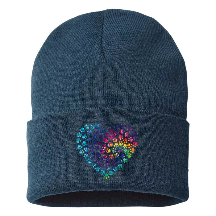 Rainbow Paw Print Heart Dog Lover Sustainable Knit Beanie