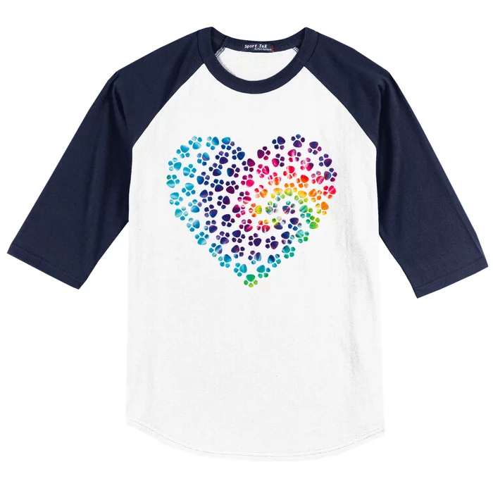 Rainbow Paw Print Heart Dog Lover Baseball Sleeve Shirt